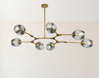 Molecular Chandelier Branch Sputnik gold Chandelier lighting 7 Glass lampshade Rod chandelier Ceiling light fixture Living Dining room