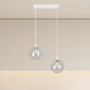 Modern Pendant Light with Two Clear Globe Glass Shades Minimalist Ceiling Light for Kitchen, Dining Room, or Living Room Dual Globe Pendant