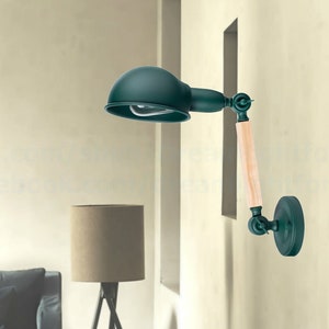 Dark green vintage wall sconce Rotating sconce Adjustable sconce light bedside Emerald Lighting sconce wall lamp Wood sconce light set