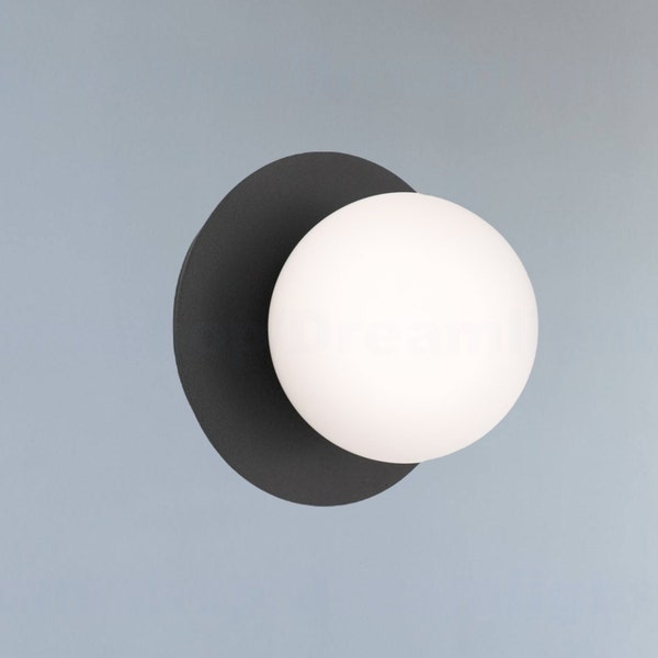 Milk glass globe sconce Black sconce Sphere plafond sconce black wall lamp Globe wall light Sphere sconce wall light Globe ceiling light