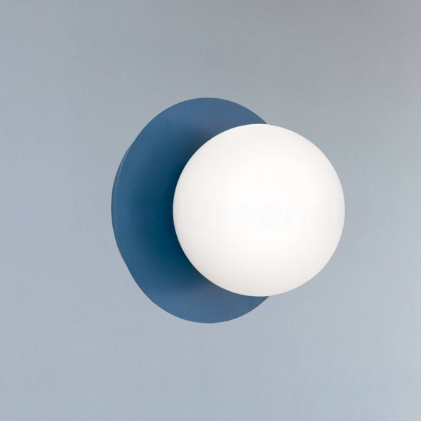 Milk glass globe sconce Navy blue sconce Globe ceiling light Sphere plafond sconce blue wall light Globe wall light Sphere sconce wall light