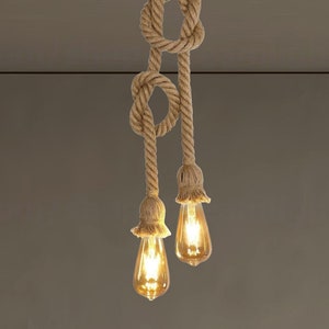 Double rope pendant lighting Jute rope two head Pendant light Manila rope lamp Hemp rope 2 lights Rope chandelier Farmhouse pendant lighting