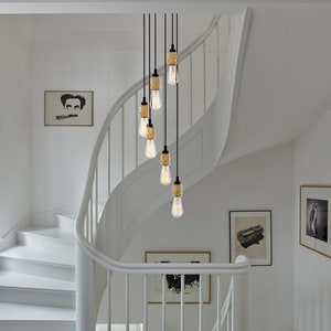 Cluster 6 pendant light Bare bulb staircase Chandelier lighting Hallway Pendant lighting Entryway chandelier Exposed bulbs pendant lights