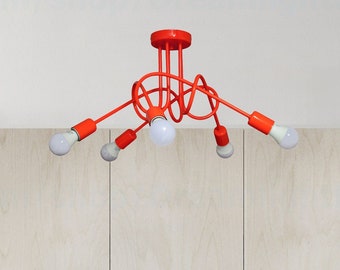 Semi flush mount red chandelier with bent arms Semi flush mount ceiling light Semi flush fixture Nursery Ceiling light fixture flush mount