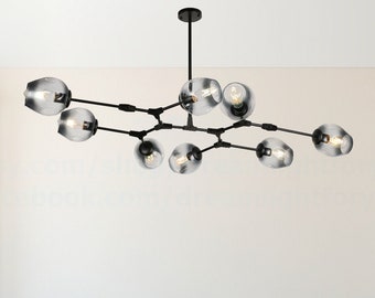 Molecular Chandelier black Branch Chandelier lighting 8 Glass lampshade Sputnik Rod chandelier Kitchen island chandelier Living room light