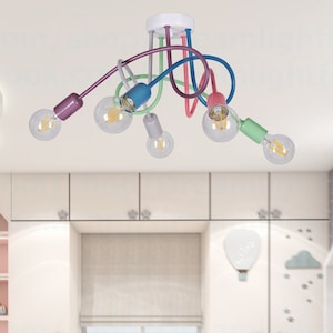 Multi color Chandelier Semi Flush Mount Ceiling Light Kids Ceiling Light Fixture Playroom Colorful Light Fixture Rainbow Ceiling Light Etsy