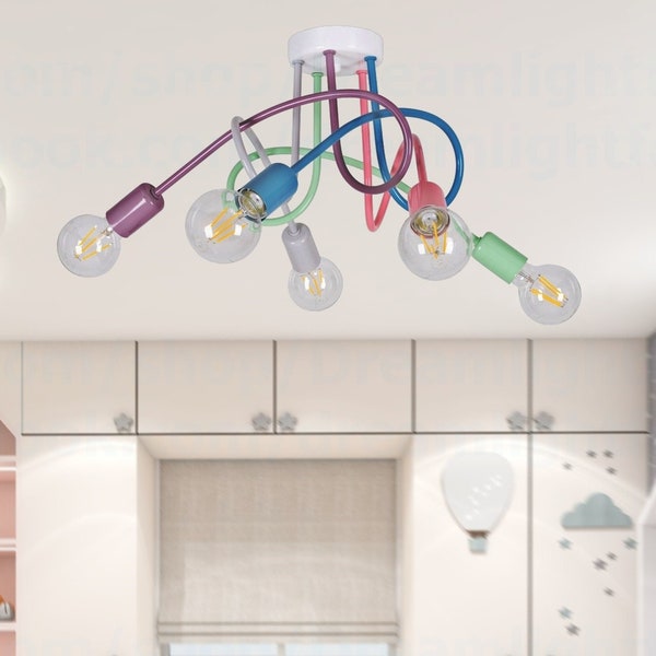 Multi-color chandelier Semi flush mount ceiling light Kids ceiling light fixture Playroom colorful light fixture Rainbow ceiling light