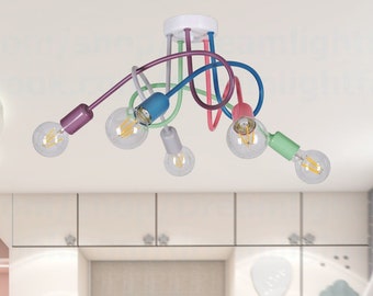 Multi-color chandelier Semi flush mount ceiling light Kids ceiling light fixture Playroom colorful light fixture Rainbow ceiling light