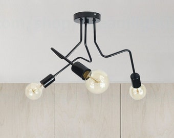 Industrial chandelier light Three bulb ceiling mount light Semi flush mount ceiling light Dining room light fixture Semi flush fixture