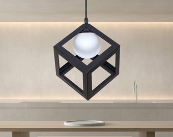 ブラックケージキューブペンダントライト ブラック＆ブロンズ