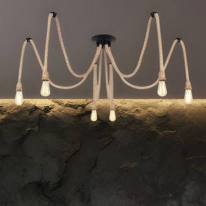 Six-lamp Thick Rope Pendant Chandelier Rope Spider Chandelier Hemp Rope Light Nautical Chandelier Rope Pendant Light Electric Rope Lamp