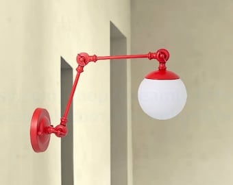 Red swing arm wall sconce Wall lights vintage Swing arm sconce Wall lights adjustable arm sconce Wall Sconce light bedside sconce light