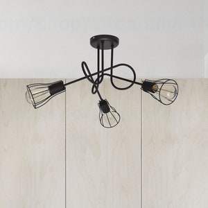 3 black cage semi flush mount ceiling Light fixture lighting Multi-shade ceiling lights branching Multi-cage ceiling light flush mount
