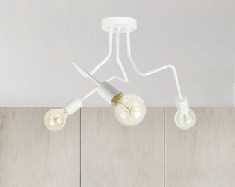 White chandelier light fixture Semi flush fixture Three bulb ceiling mount light Semi flush mount ceiling light fixture Ceiling Mount light