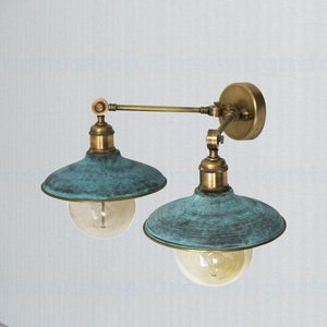 Swing arm sconce green patina Brass adjustable arm double sconce Swing arm wall sconce outdoor Wall lights Vintage Retro sconce light