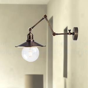 Swing arm sconce Brown patina Brass adjustable sconce Swivel arm Wall lights vintage Swing arm wall lamp Swing arm wall sconce vintage