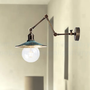Swing arm sconce Green patina Brass adjustable sconce Swing arm wall lamp Swivel arm Wall lights vintage Swing arm wall sconce vintage