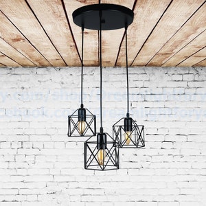 3 cage shade Kitchen Pendant Light black 3 light cluster Dining room pendant lighting Kitchen Triple Chandelier Triple Pendant light