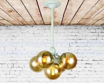 Dine room white chandelier 5-plafonds pendant chandelier 5-head amber glass chandelier lighting Entryway Pendant light Staircase Chandelier