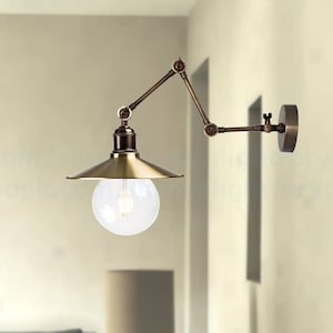 Swing arm sconce Golden Brass adjustable sconce Swivel arm Wall lights vintage Swing arm wall lamp Swing arm wall sconce Swivel wall sconce