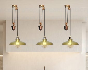 Brass Rise and fall pendant light Pulley pendant light Counterweight light Weight Pulley Pendant Light Counter weight Pulley Pull down light