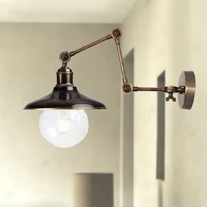Brown patina Swing arm sconce Adjustable rotary sconce Swivel arm Wall lights vintage Swing arm wall lamp Swing arm wall sconce vintage