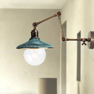 Green patina Brass Swing arm sconce Turning arm sconce Swing arm wall lamp Swivel arm Wall lights vintage Swivel arm Rotary wall sconce
