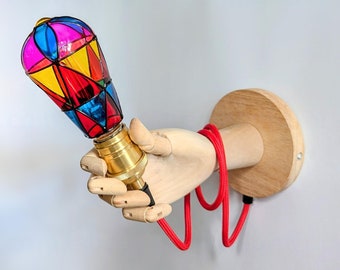 Lámpara de pared moderna de madera con forma de mano, lámpara de pared pintoresca, lámpara de pared con enchufe, apliques de pared con cables, lámpara de pared con enchufe