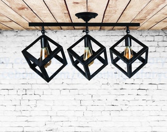 Triple cube semi flush mount light Ceiling lighting fixture Pendant Light Flush Mount ceiling Lights Kitchen light fixture Flush fixture