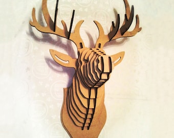 Big Deer head Cardboard Animal head 3D Puzzle Animal head MDF deer head Wood sculpture Wood deer wall decor Hunting trophy Stag head
