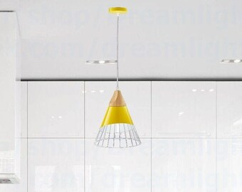 Yellow pendant light for kitchen island cage lighting Pendant light fixture Kitchen chandelier yellow Nursery lighting Pendant chandelier