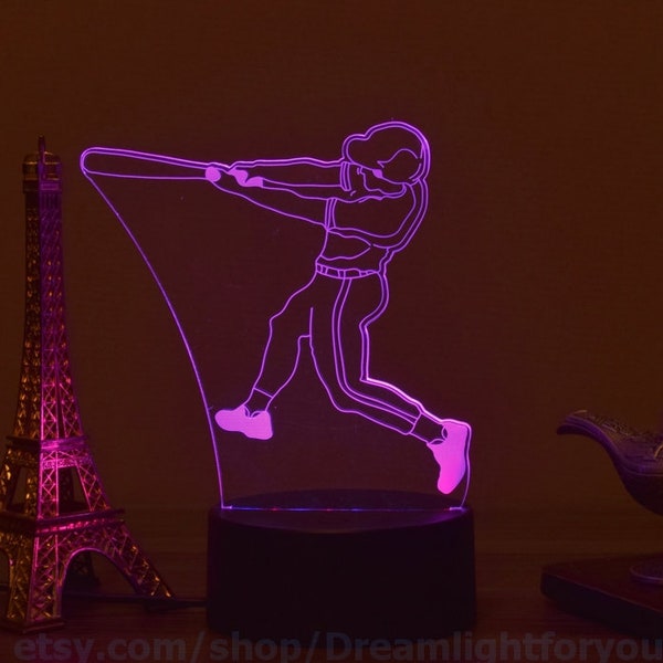 Baseball player 3D Night Lamp Baseball gift Illusion light MLB Night Light Desk Lamp Children Lamp Acrylic Lamp Baseball decor Gift for Him