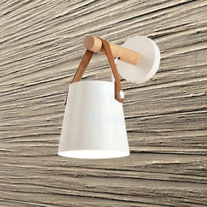 Lampada da parete in legno Applique da parete Applique vintage Lampada da toeletta Applique nera/bianca Applique in legno e bianco Lampada da bagno