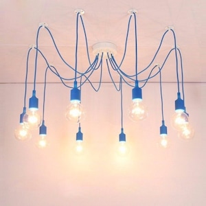 Blue Octopus chandelier 2-15 pendant light Navy blue lighting Spider light navy chandelier Nursery spider chandelier lighting Spider lamp