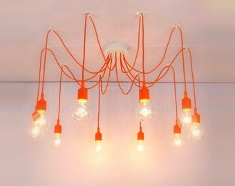 Orange Octopus Kronleuchter 2-15 Pendelleuchte Kinderbeleuchtung Spinnenlicht Bunte Kinderleuchter Kinderzimmer Spinne Kronleuchter Licht Spinnenlampe