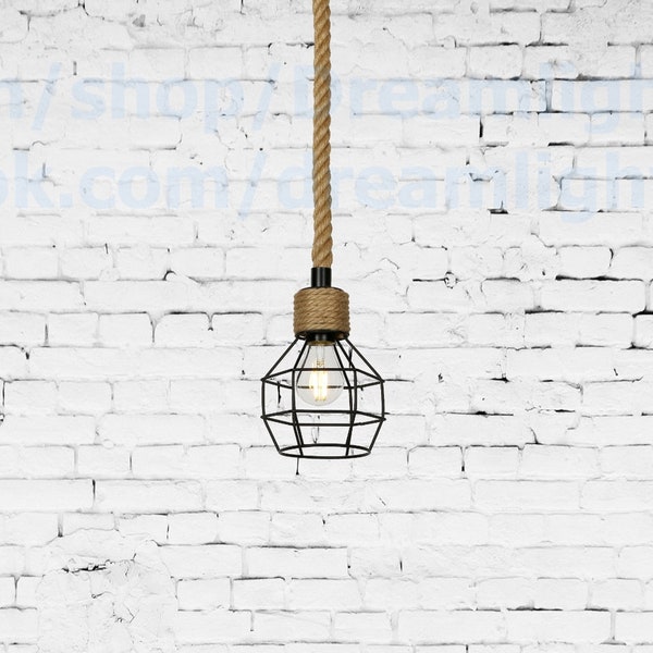 Abat-jour cage Éclairage rustique Éclairage industriel Luminaire rustique Suspension en corde Éclairage lustre suspendu Éclairage de bar