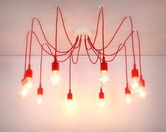 Red Octopus chandelier 2-15 pendant light Spider light Colorful Kids chandelier Nursery spider chandelier lighting Kids lighting Spider lamp