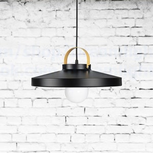 Black flat pendant lighting Black flat shade pendant light fixture Kitchen island lighting Modern Pendant chandelier lighting Wooden light