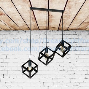 3 Cubes Iron Pendant Light Fixture Industrial Chandelier Hanging cube Vintage Pendant light Modern lighting Kitchen Chandelier Aged iron
