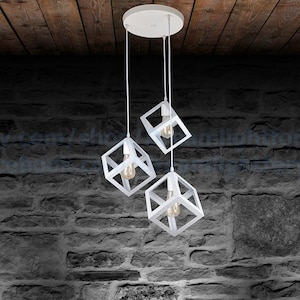 White kitchen chandelier 3 Cubes Pendant Light Fixture Industrial Chandelier lighting Kitchen island Pendant lighting Dining room Chandelier