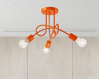 Three head Semi flush mount orange chandelier Semi flush fixture 3-light bulb chandelier lighting Triple light Nursery Ceiling light fixture
