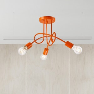 Three head Semi flush mount orange chandelier Semi flush fixture 3-light bulb chandelier lighting Triple light Nursery Ceiling light fixture