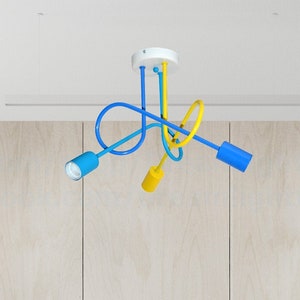 Yellow & blue Triple Ceiling light fixture Nursery chandelier lighting Semi flush mount chandelier Playroom light fixture semi flush fixture