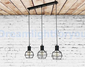 3 Iron Cages on a bar Pendant Light Fixture Pendant lighting Industrial lighting Hanging light Chandelier Modern lighting Dining room light