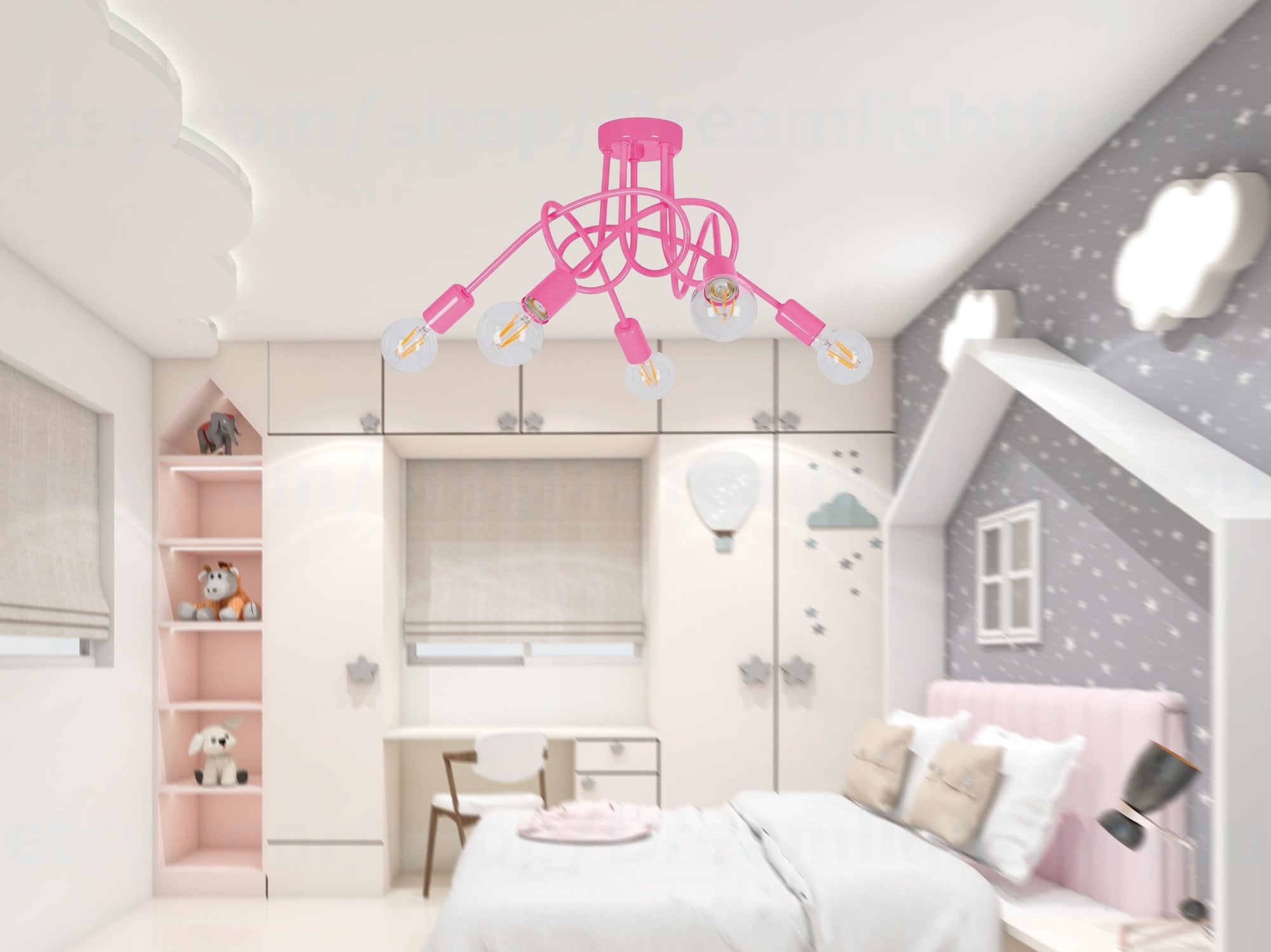 ピンクの女の子の部屋のシャンデリアセミフラッシュマウント天井