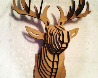 Deer head 3D Puzzle Animal head Cardboard Animal head MDF deer head Wood sculpture Wood deer wall decor Hunting trophy Stag head