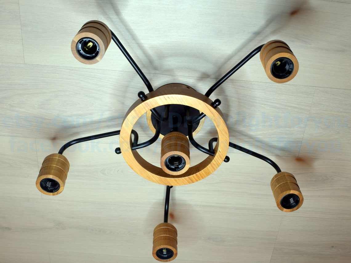 Lámpara de araña de granja de madera Luz de techo luz Cocina | Etsy