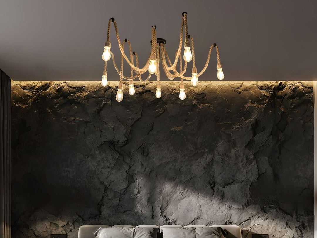 Thick Rope Pendant Chandelier Hemp Rope Light Multi Arm Rope Pendant ...