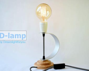 Table lamp D-lamp Handmade Desk lamp made of wood and aircraft aluminum Bedside lamp Industrial lamp Wood table lamp Unique lamp Table light