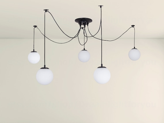 Spider lights 5 Globe Spider chandelier Globe Pendant light Frosted Glass Ball Pendant lights Sphere Spider light 5 arm octopus lighting